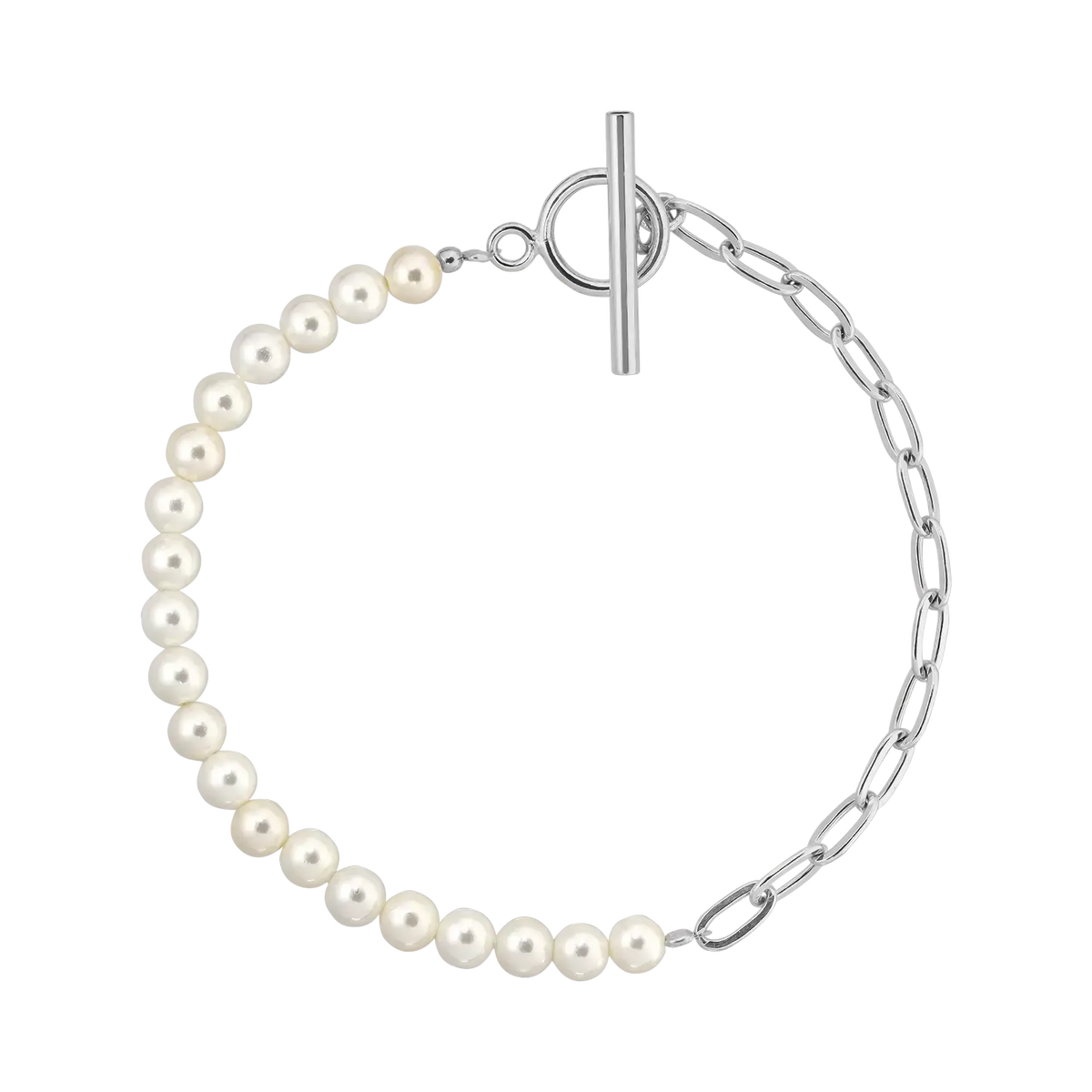 Half Pearl Half Chain Bracelet made of Freshwater Pearls | Lisa&Co