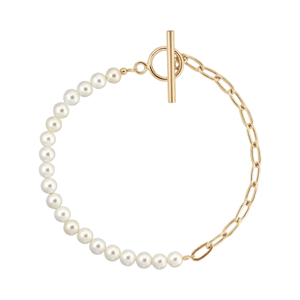 Half Pearl Half Chain Bracelet made of Freshwater Pearls | Lisa&Co
