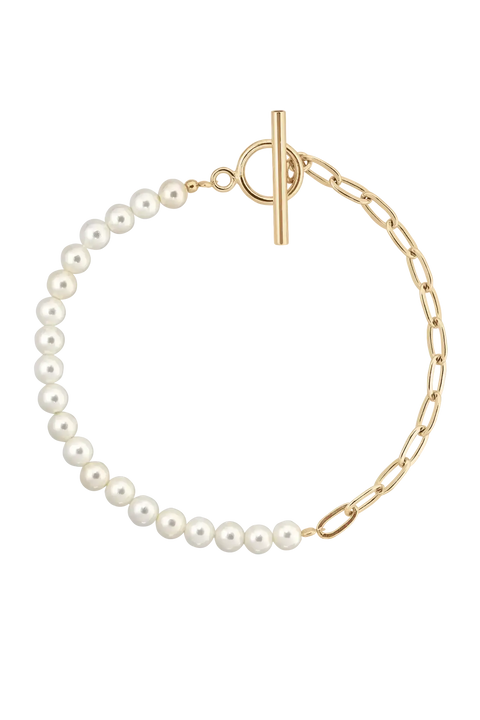 Half Pearl Half Chain Bracelet made of Freshwater Pearls | Lisa&Co