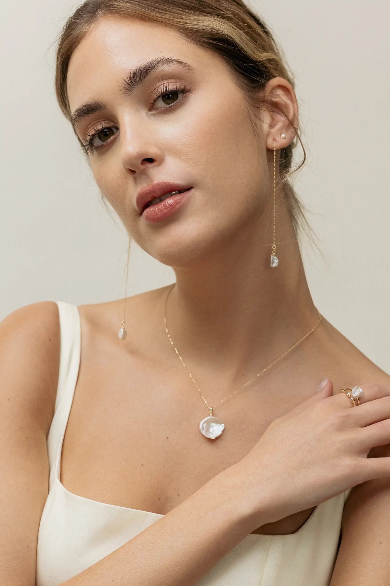 Cercei Argint Freshwater Pearls On Chain Lisa&Co.