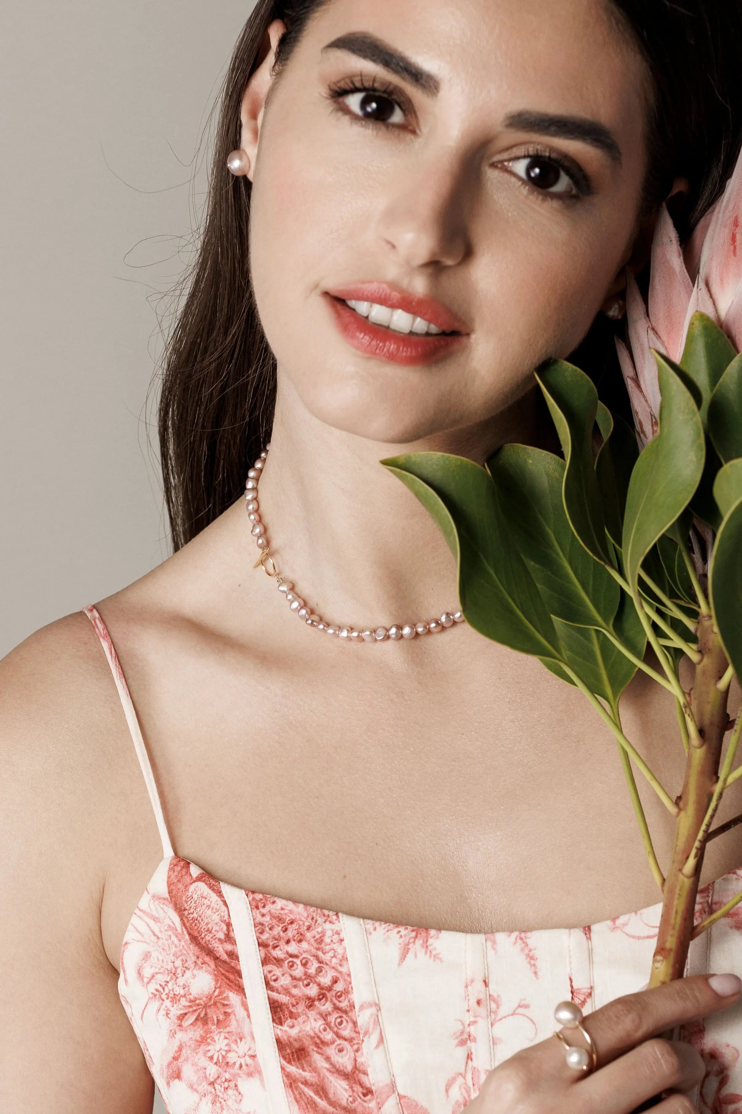 Colier Argint Odette Pink Pearls Lisa&Co.