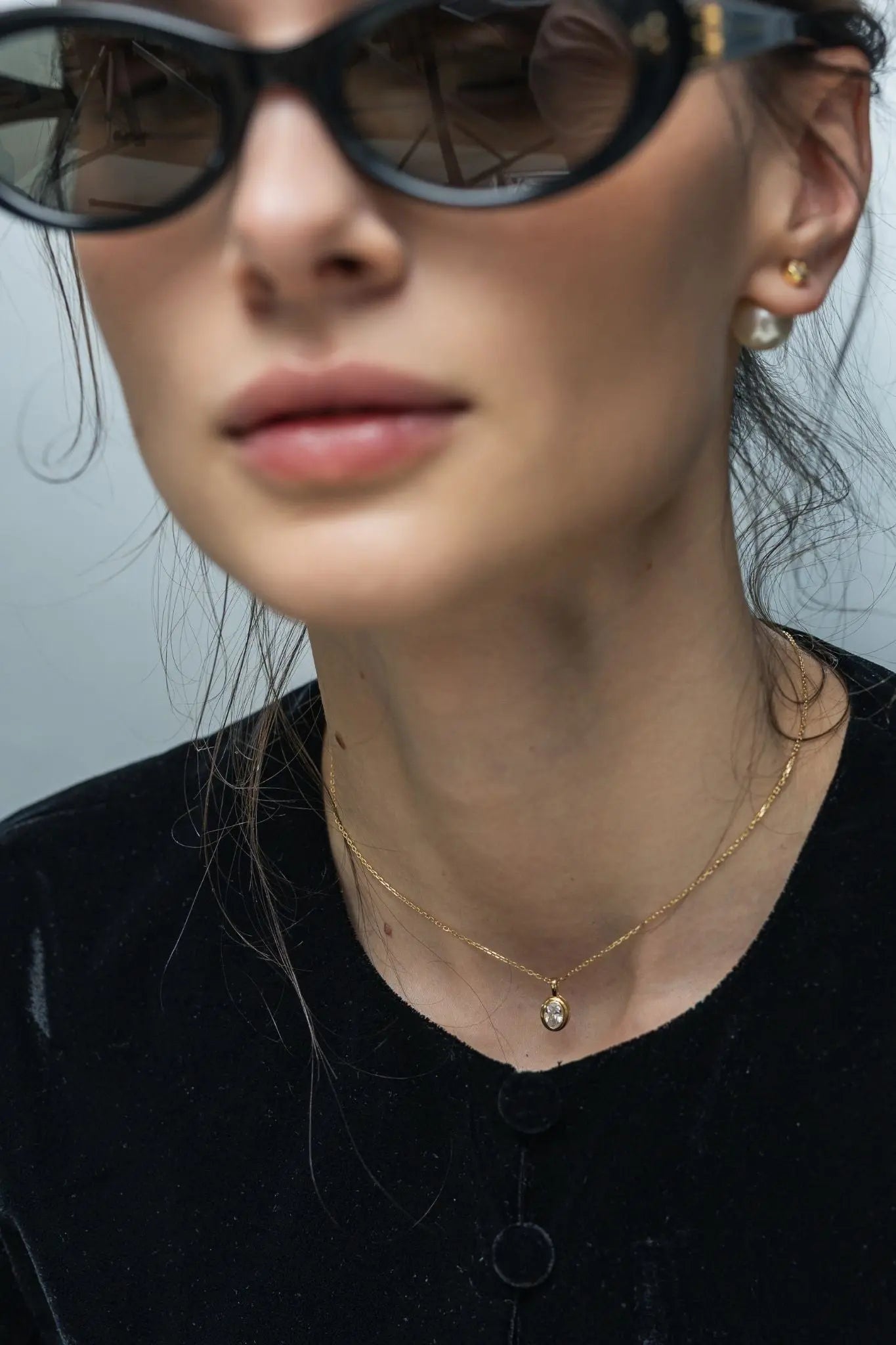 Lanț Argint Oval Crystal Drop Lisa&Co.